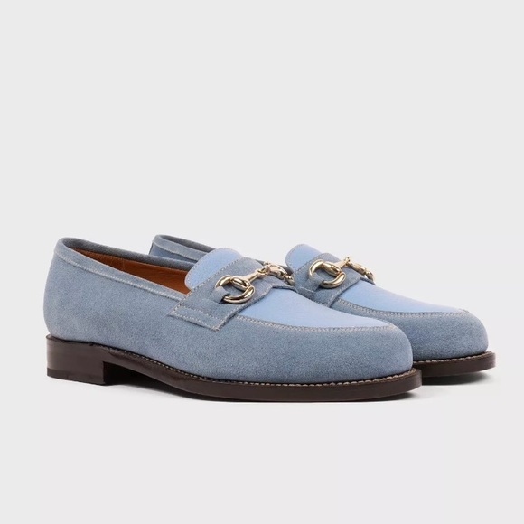 NEW Sporty & Rich x Morjas Sky Blue Leather & Suede Loafers Size 7 - Picture 1 of 11